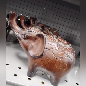 New Decorative Brown Wooden Elephant Figurine with Carved Details